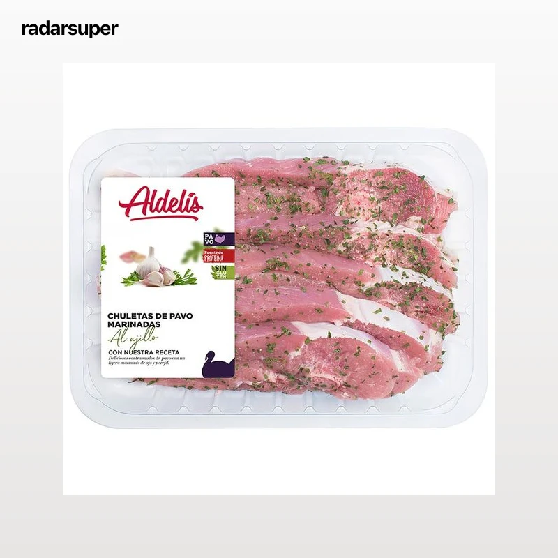 Bandeja de chuletas de pavo marianadas al ajillo ALDELÍS