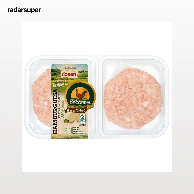 Bandeja con hamburguesas de pollo campero con rulo de cabra COREN 2 x 125 g.