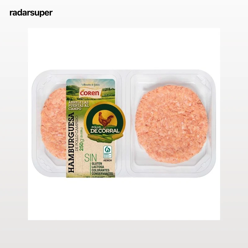 Bandeja de hamburguesas de pollo de corral COREN 2 x 125 g.