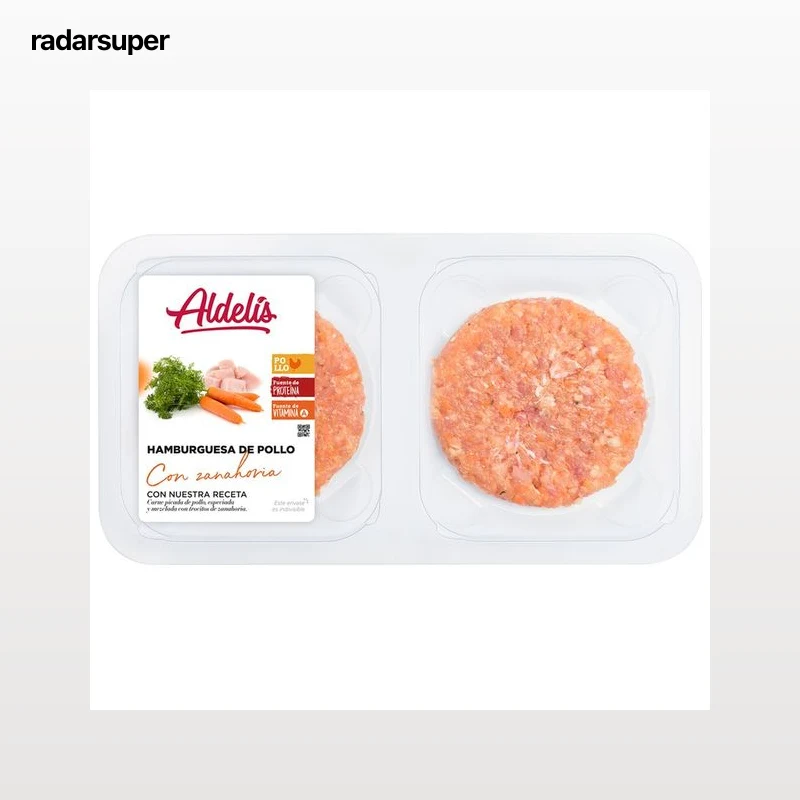 Bandeja de hamburguesas de pollo con zanahoria ALDELÍS 316 g.