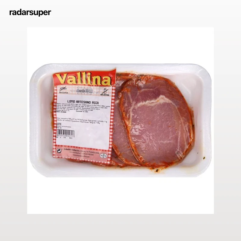 Bandeja de lomo de cerdo adobado y cortado en finos filetes VALLINA