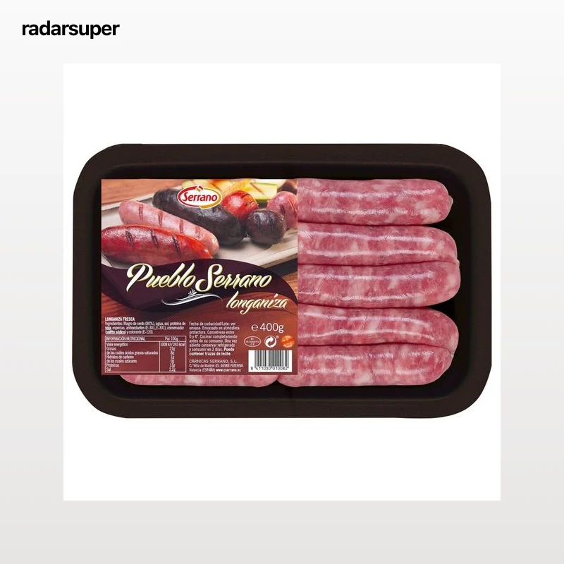 Bandeja de longanizas frescas blancas de pueblo, elaboradas sin gluten SERRANO 400 g.