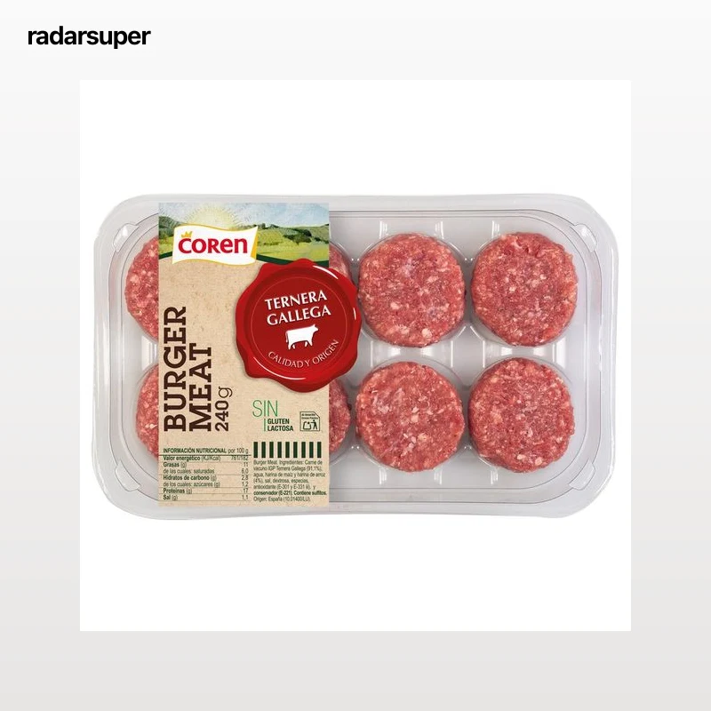 Bandeja con mini burger meat de ternera gallega COREN 8 x 30 g.