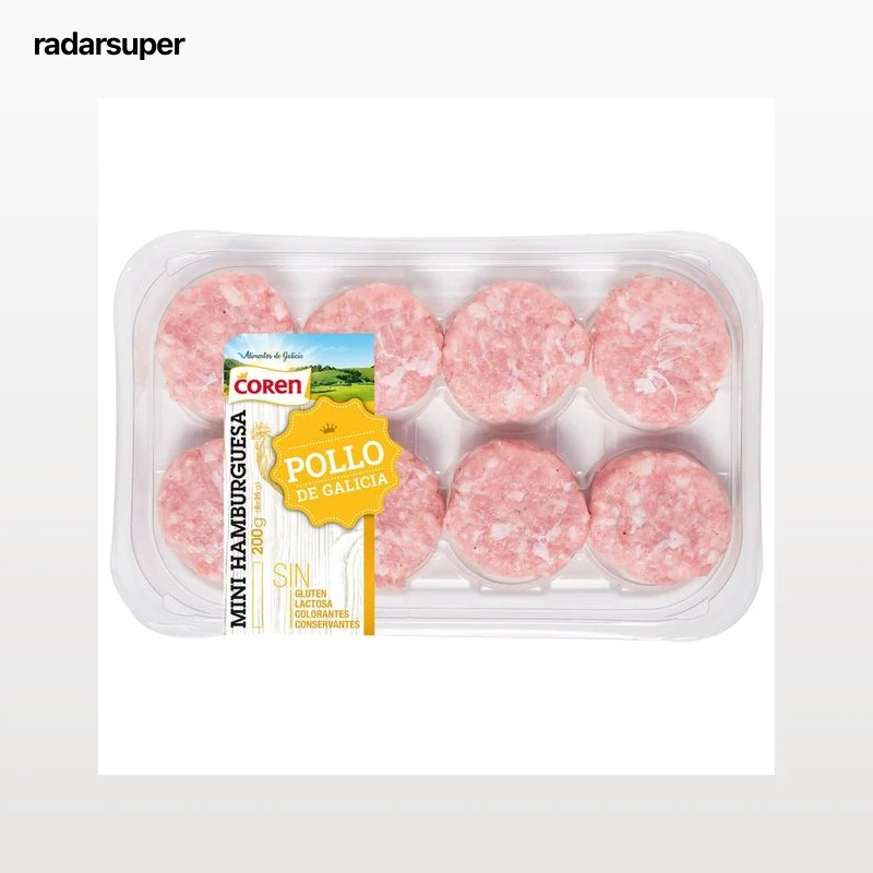 Bandeja con mini hamburguesas de pollo gallego COREN 8 x 25 g.