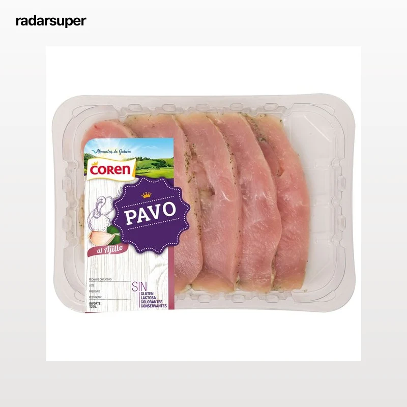 Bandeja de pechuga de pavo cortada en filetes y marinada al ajillo COREN