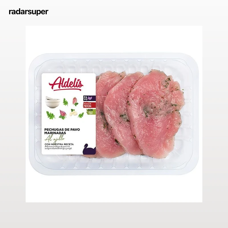 Bandeja de pechuga de pavo marinadas con ajo y perejil ALDELÍS