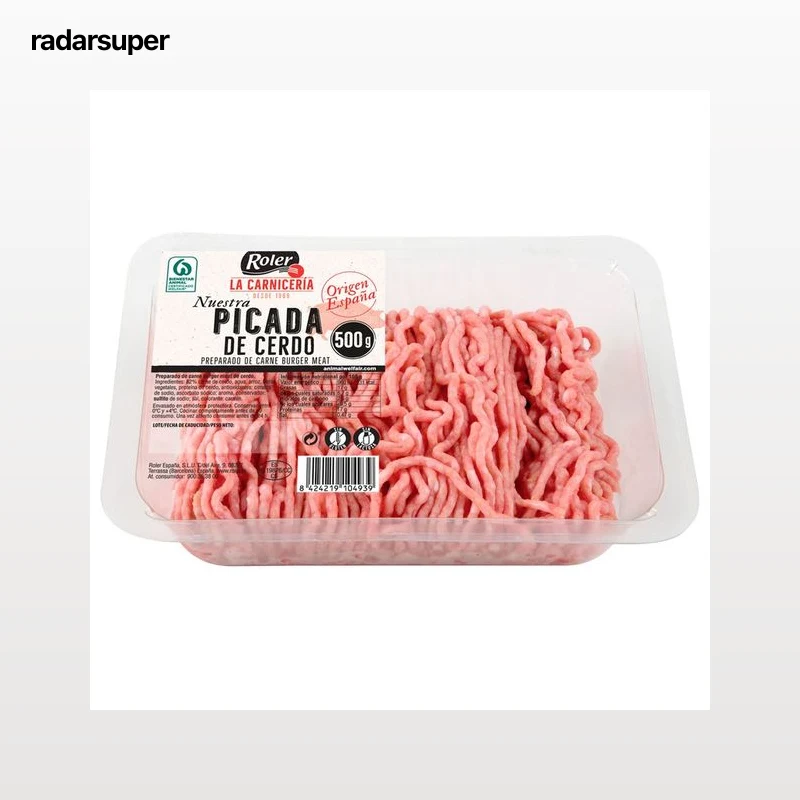 Bandeja de preparado de carne picada (burger meat) de cerdo, elaborada sin gluten ROLER La carniceria 500 g.