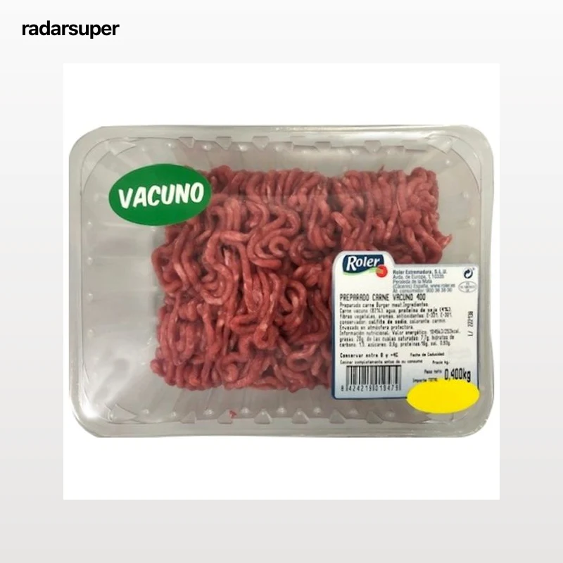 Bandeja con preparado de carne picada de vacuno (burger meat) ROLER 400 g.