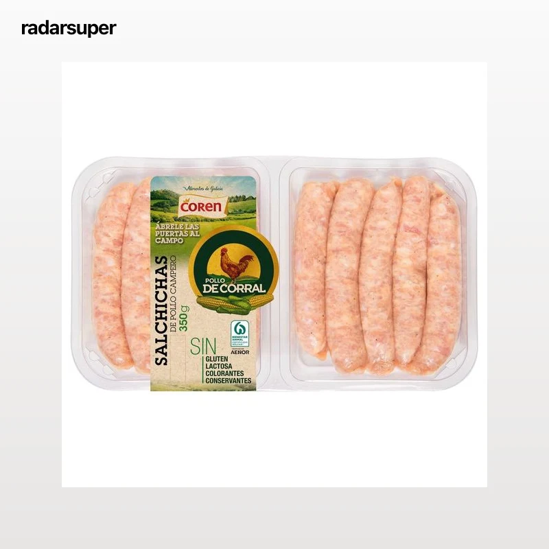 Bandeja de salchichas de pollo de corral COREN 350 g.