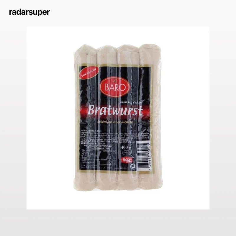 BARO Salchichas cocidas y con ahumado natural tipo Bratwurst BARO 400 g.