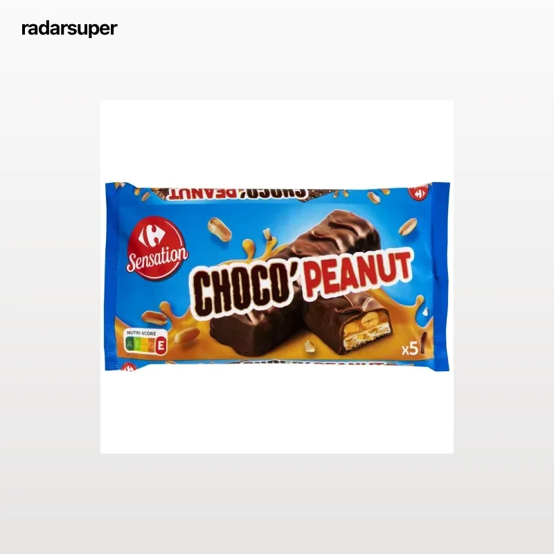 Barrita de cacahuete bañada en chocolate Carrefour Sensation pack 5 unidade de 50 g.