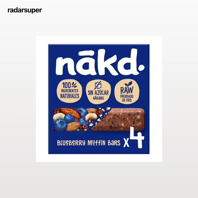 Barrita de frutos secos y arándanos Nakd sin azúcar añadido 140 g.