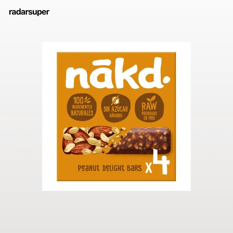 Barrita de frutos secos y cacahuetes Nakd sin azúcar añadido 140 g.