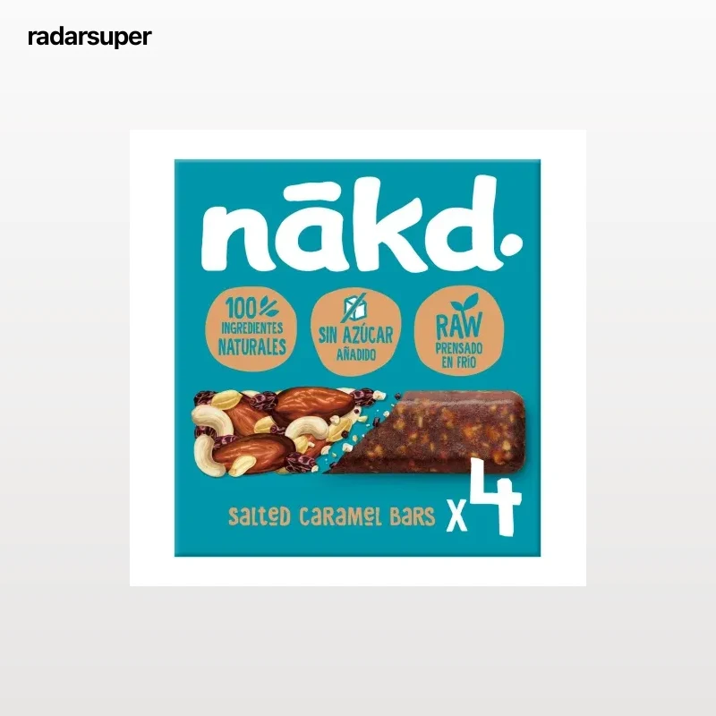 Barrita de frutos secos y caramelo salado Nakd  sin azúcar añadido 140 g.