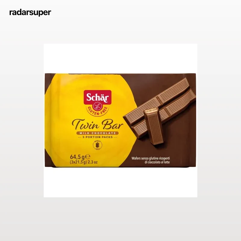 Barrita de galleta crujiente cubierta de chocolate Twin Bar Schar sin gluten 64,5 g.