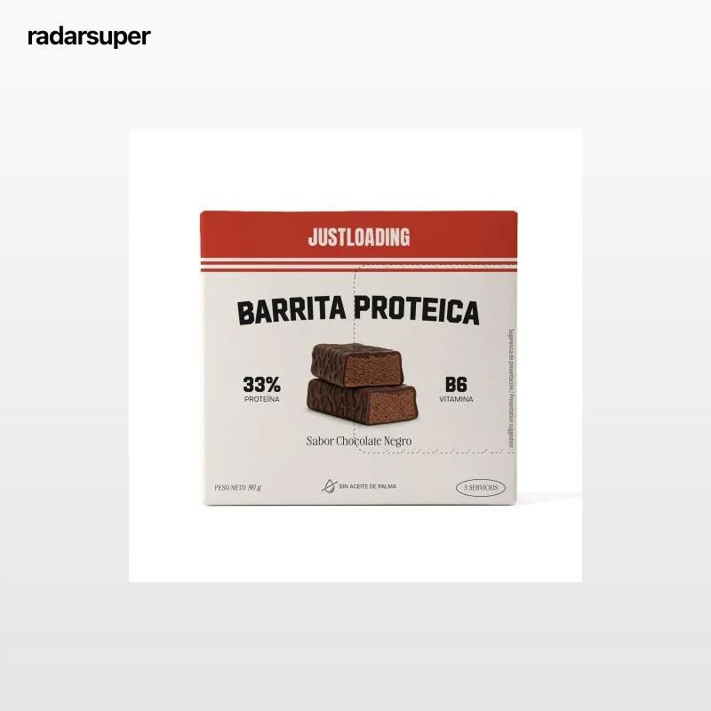 Barrita de proteínas sabor chocolate intenso Just Loading pack de 3 unidades de 30 g.