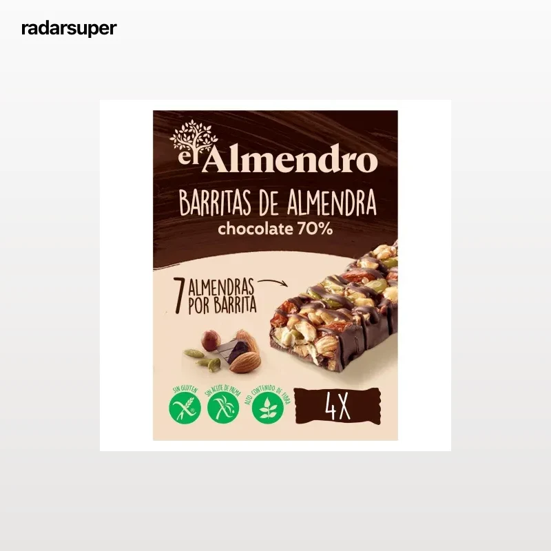 Barritas de almendra y chocolate negro 70% El Almendro sin gluten 100 g.