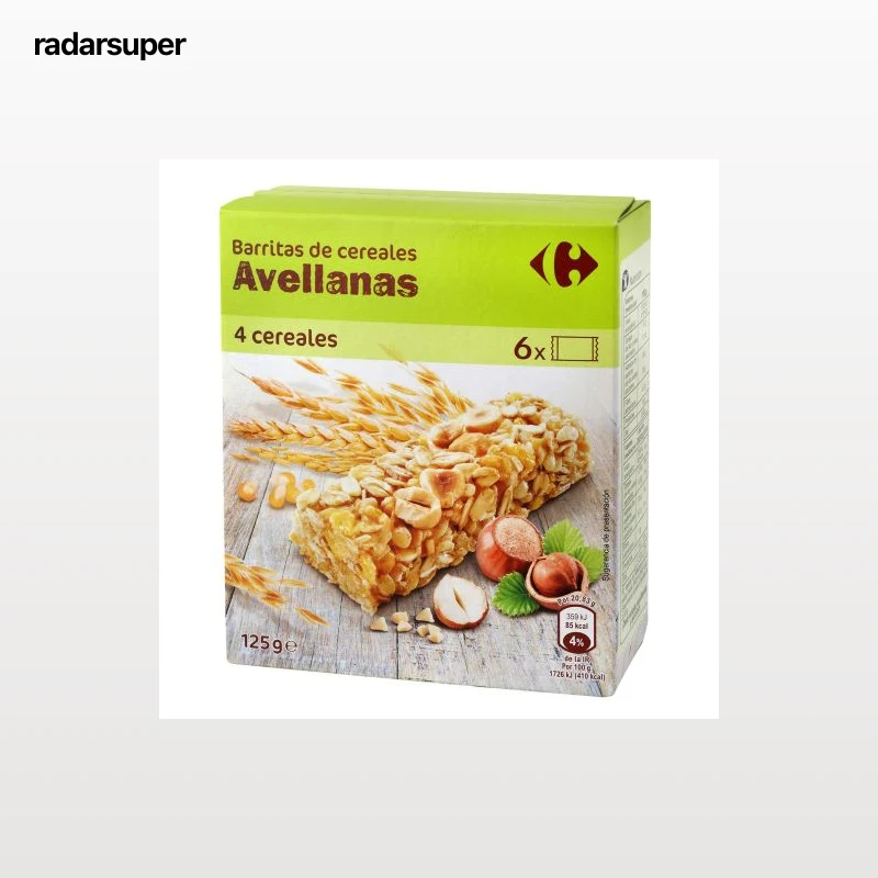 Barritas de cereales con avellana Carrefour 125 g.