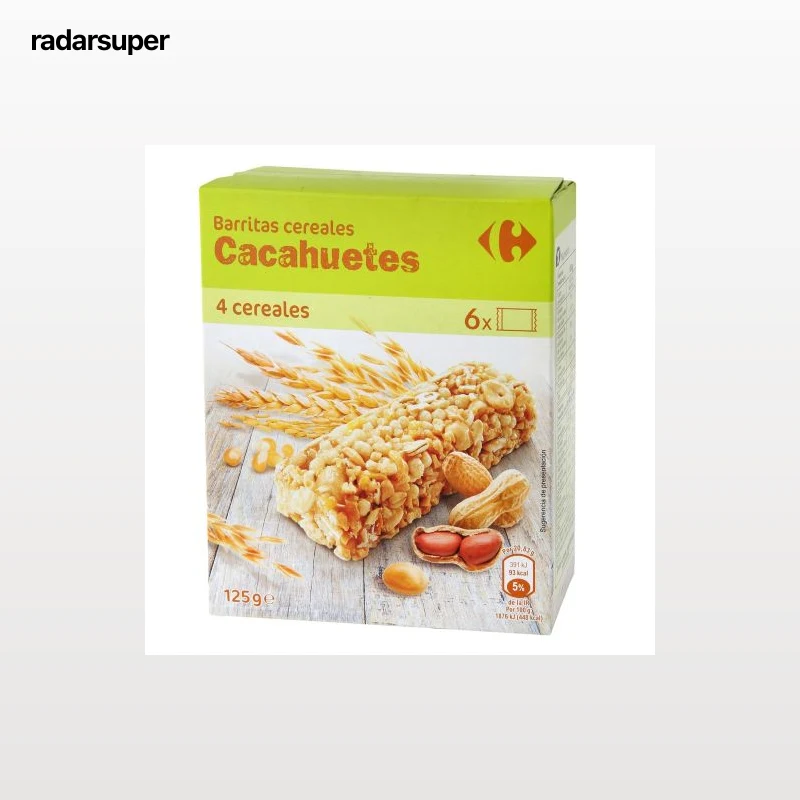 Barritas de cereales con cacahuetes Carrefour 125 g.