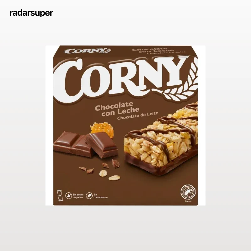 Barritas de cereales con chocolate con leche Corny pack de 6 unidades de 25 g.
