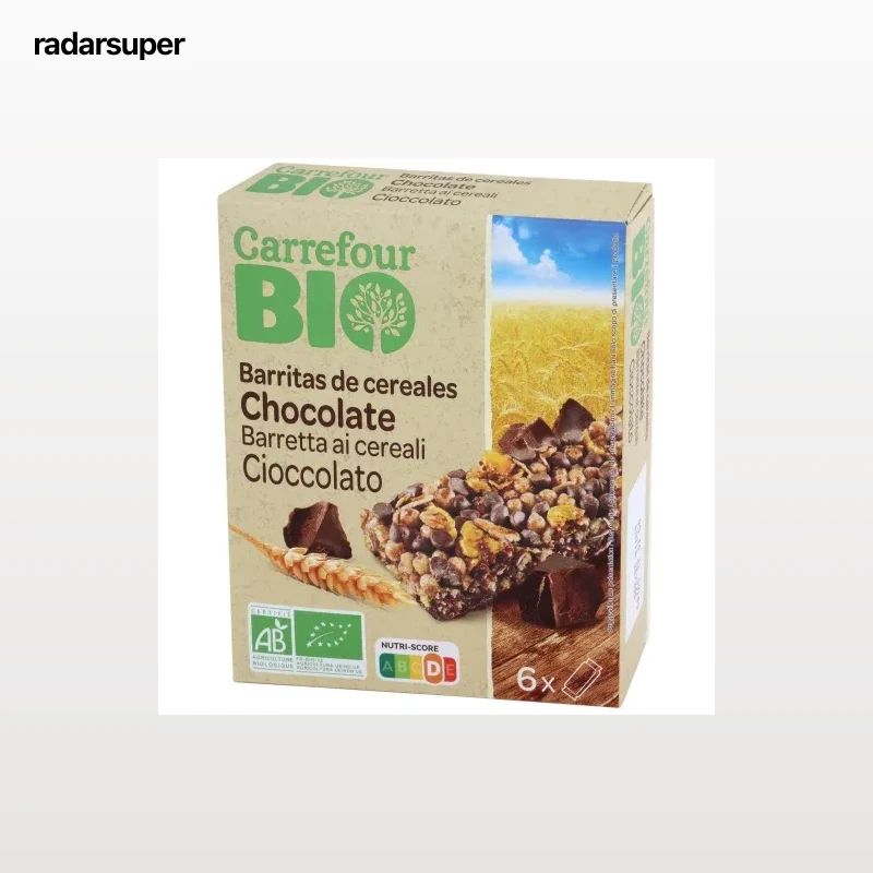 Barritas de cereales con chocolate ecológicas Carrefour Bio 138 g.