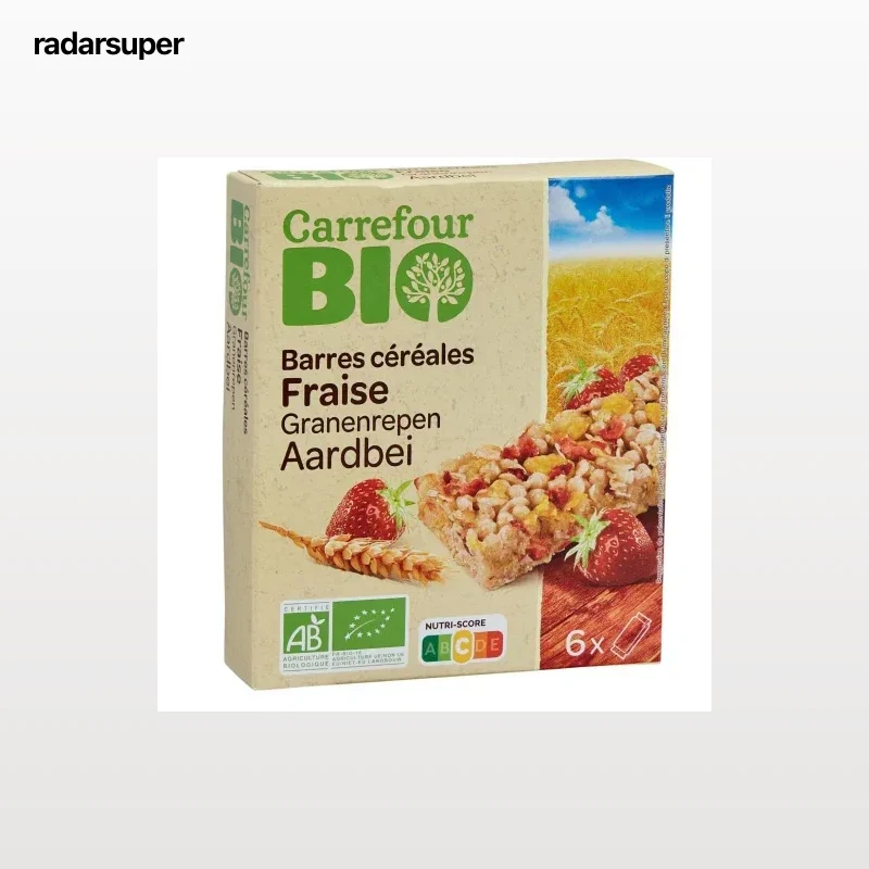 Barritas de cereales con fresa ecológicas Carrefour Bio 138 g.