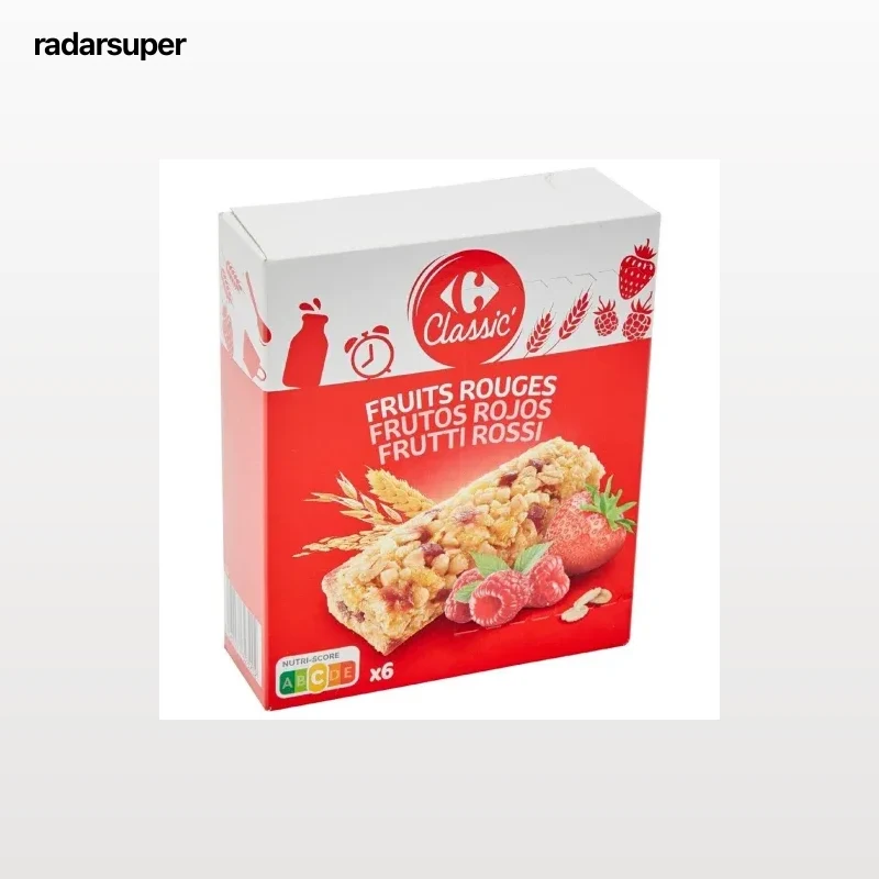 Barritas de cereales con frutos rojos Classic Carrefour pack de 6 unidades de 18 g.