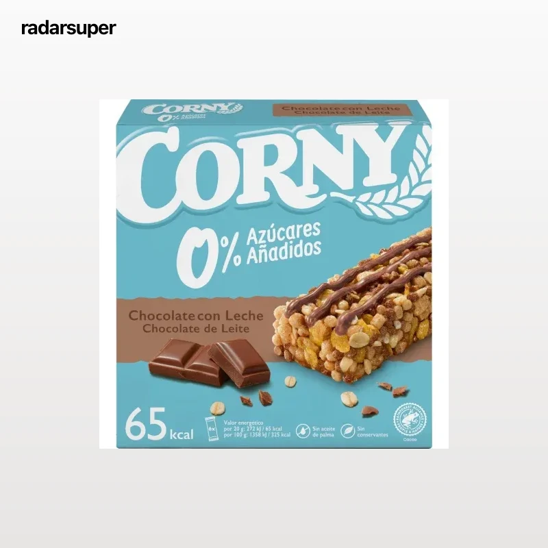 Barritas de cereales de chocolate con leche Corny sin azúcar añadido pack 6 unidades de 20 g.