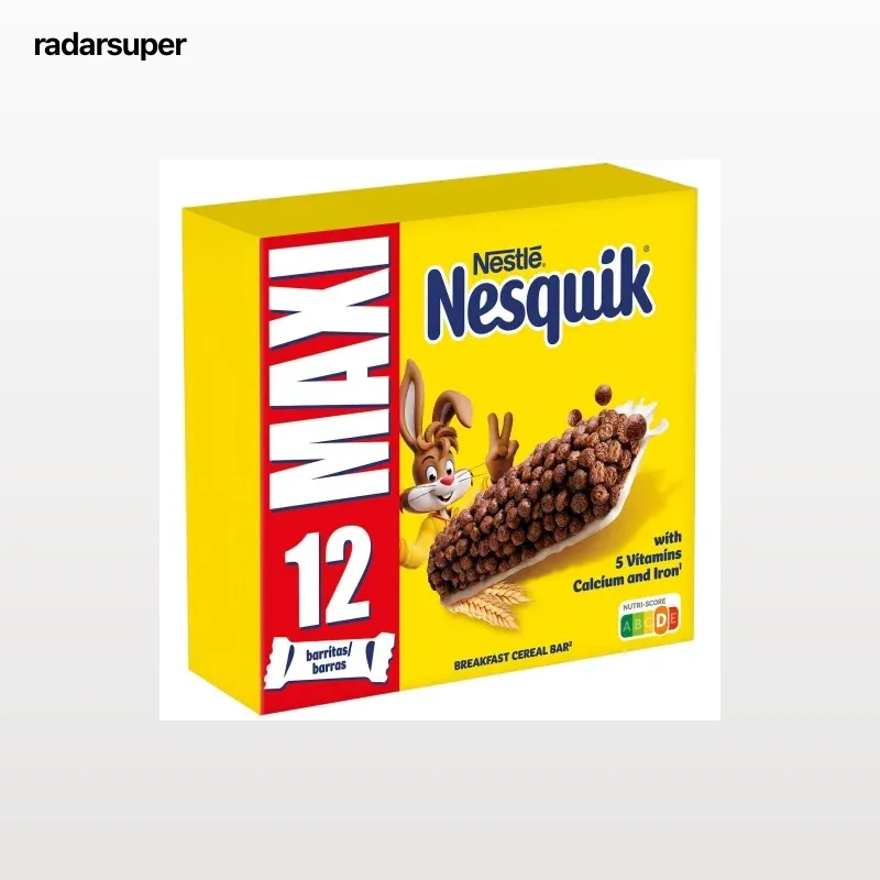 Barritas de cereales tostados con cacao y leche Nesquik Nestlé pack de 12 unidades de 25 g.