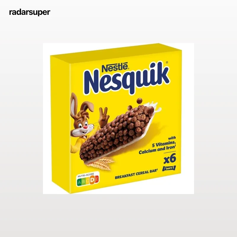 Barritas de cereales tostados con cacao y leche Nesquik Nestlé pack de 6 unidades de 25 g.