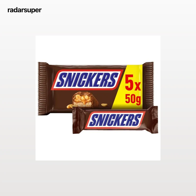 Barritas de chocolate con leche, crema de cacahuete, caramelo y cacahuetes Snickers 5 ud.