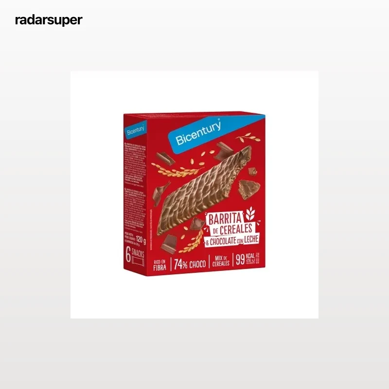 Barritas de chocolate con leche y cereales Bicentury 120 g.