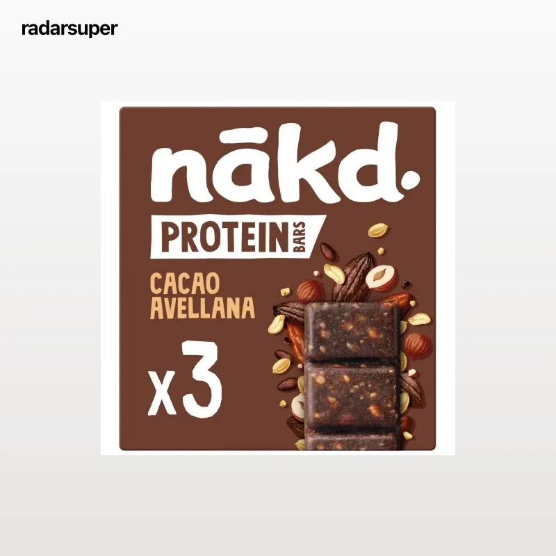 Barritas de dátiles, frutos secos y cacao Nakd Protein pack de 3 unidades de 45 g.