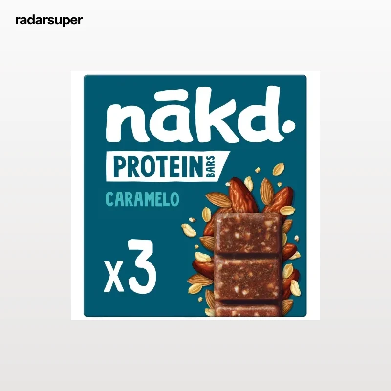 Barritas de dátiles, frutos secos y caramelo Protein Nakd  sin azúcar añadido pack de 3 unidades de 45 g.