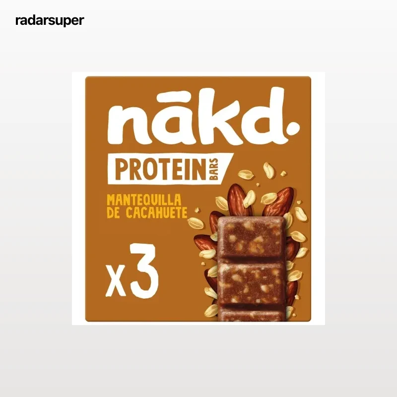 Barritas de dátiles y cacahuetes altas en proteínas Nakd sin azúcar añadido 135 g.