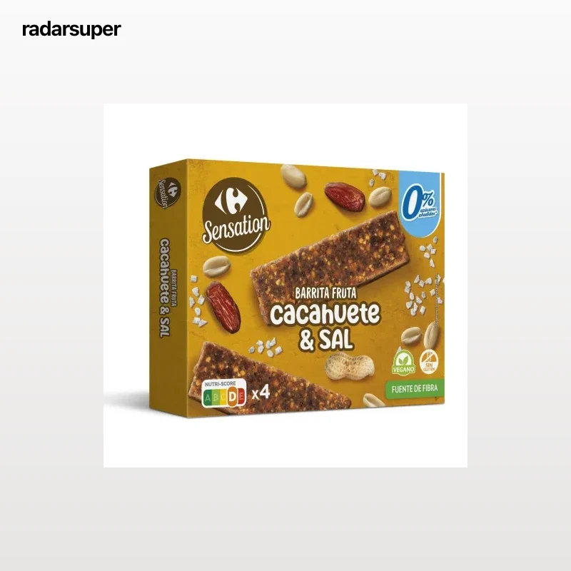 Barritas de fruta con frutos secos y sal Carrefour Sensation sin azúcar añadido 120 g.
