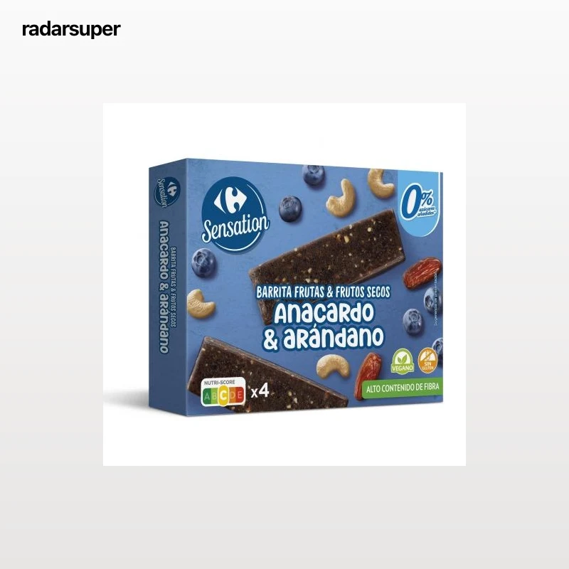 Barritas de frutas y frutos secos Carrefour Sensation sin azúcar añadido 120 g.