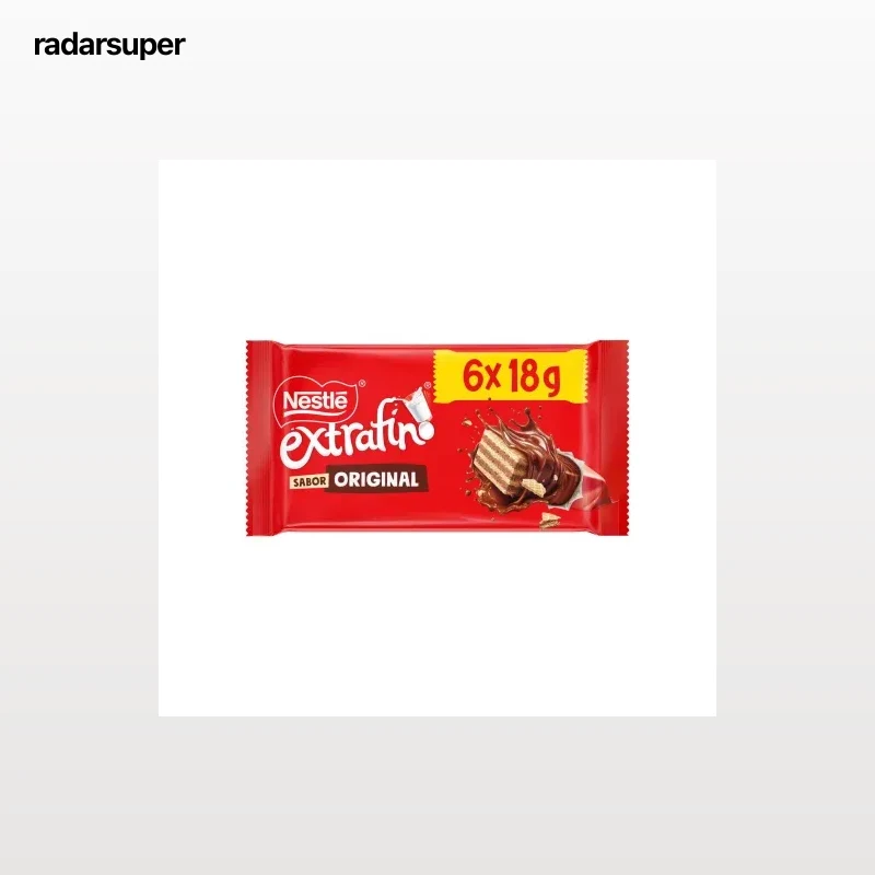Barritas de galleta y chocolate Nestlé Extrafino pack de 6 unidades de 18 g.