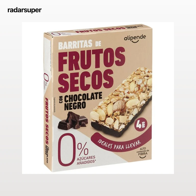 Barritas de frutos secos con chocolate negro 0% azúcar añadido Alipende 120g