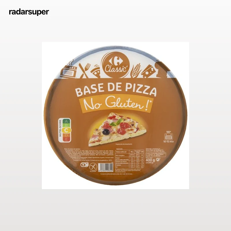 Base de pizza Carrefour Classic sin gluten pack de 2 bases de 200 g.
