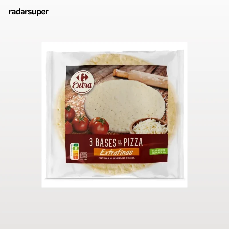 Bases de pizza artesanas extrafinas Carrefour pack de 3 bases de 125 g.