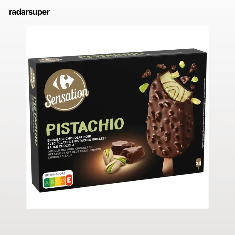 Bâtonnets glacés pistache et chocolat Carrefour Sensation (x4, 360 ml)