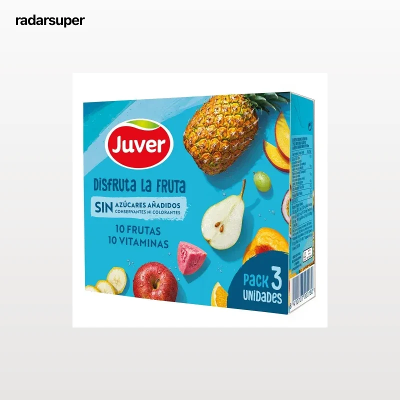 Bebida de 10 frutas y 10 vitaminas Juver Disfruta La Fruta sin azúcares añadidos pack 3 briks 20 cl.