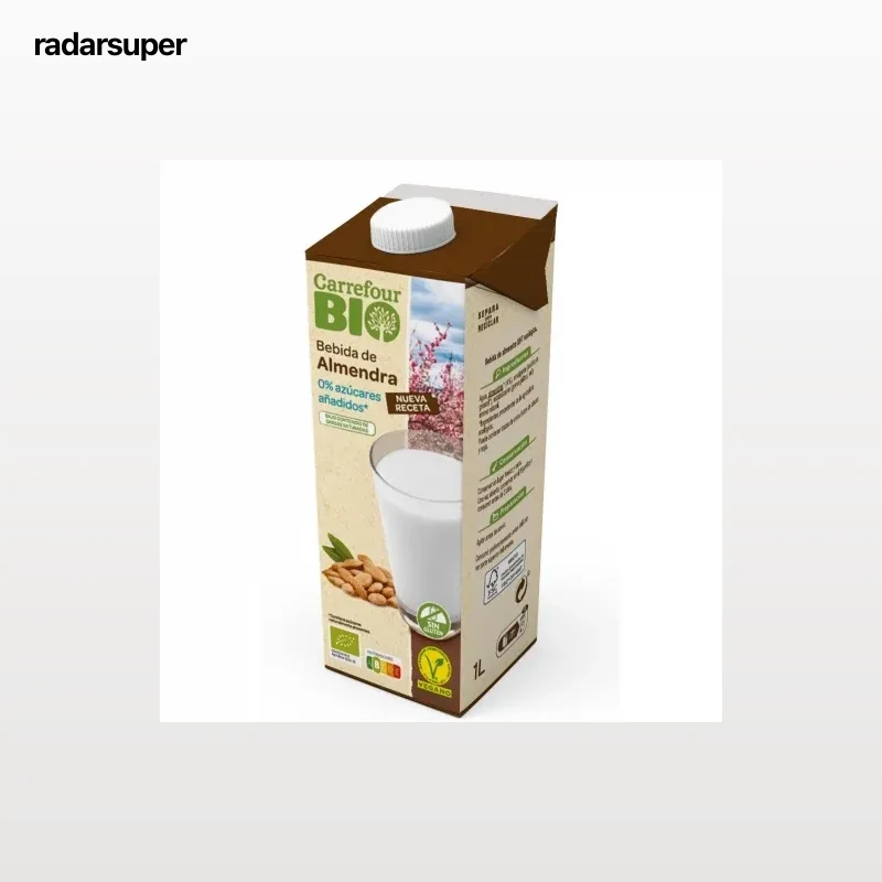Bebida de almendras sin azúcar añadido ecológica Carrefour Bio sin gluten brik 1 l.