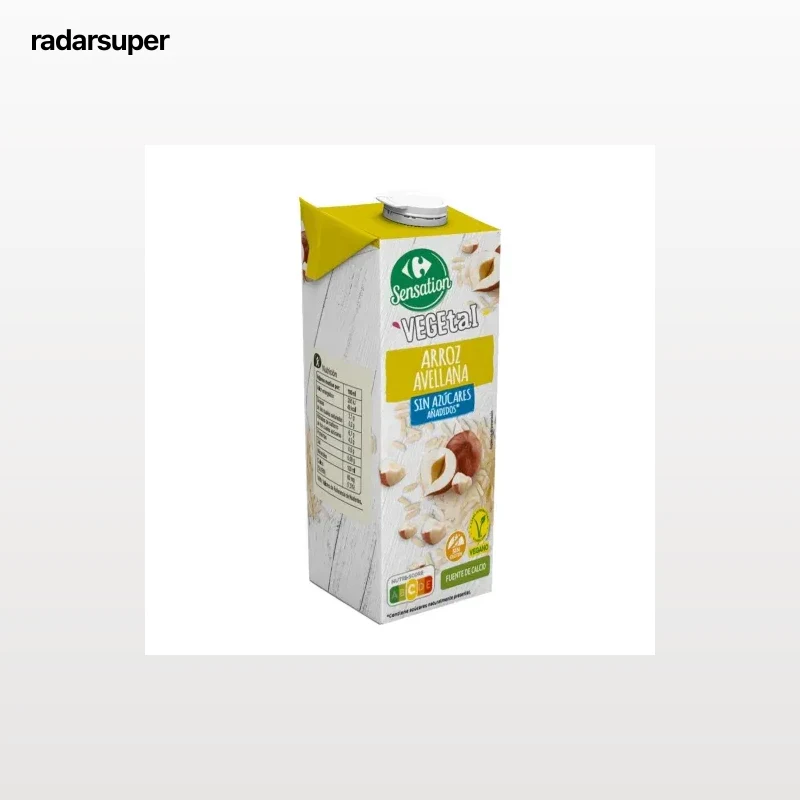 Bebida de arroz y avellana con cacao sin azúcares añadido Carrefour Sensation sin gluten 1 l.