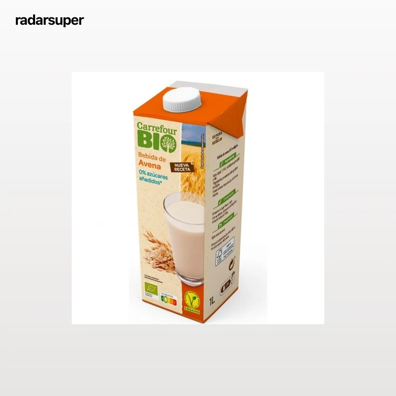 Bebida de avena ecológica Carrefour Bio sin azúcar añadido brik 1 l.