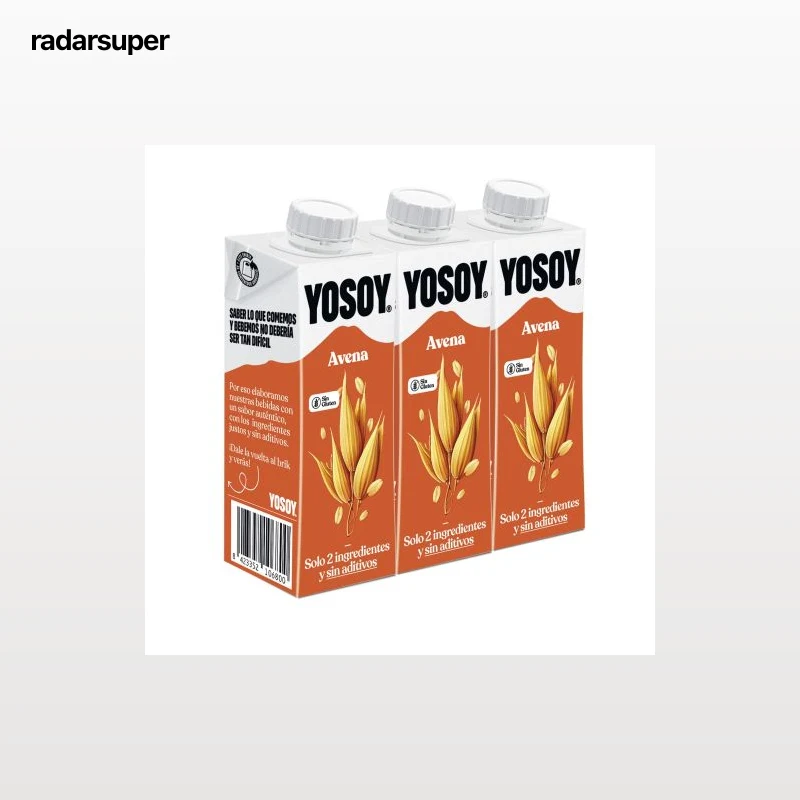 Bebida de avena sin azúcar añadido YoSoy pack de 3 briks de 250 ml.