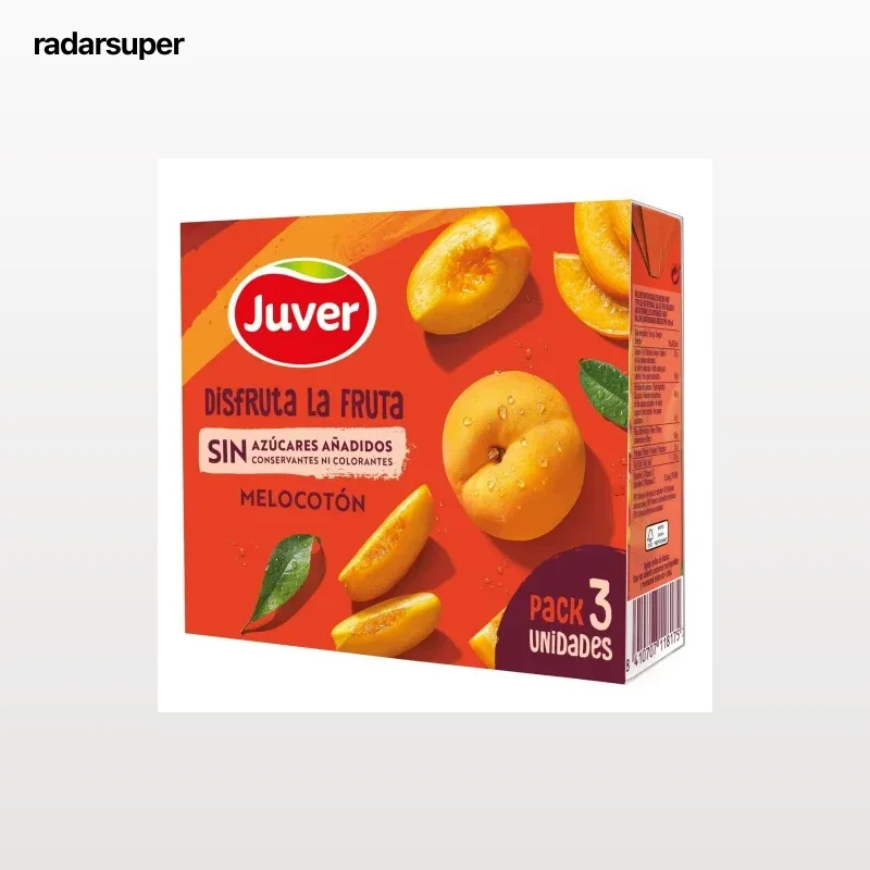 Bebida de fruta de melocotón Juver Disfruta La fruta sin azúcares añadidos pack 3 briks 20 cl.