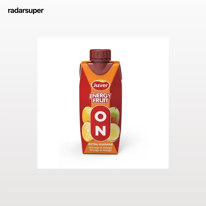 Bebida de fruta de naranja y mango con extracto de guaraná Juver brik 33 cl.