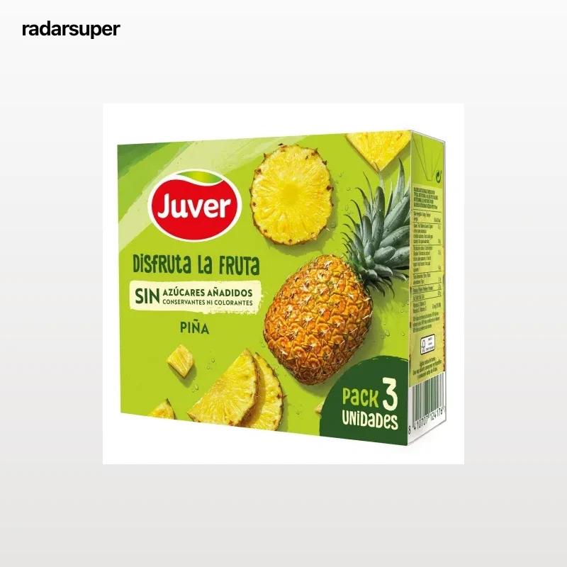 Bebida de fruta de piña Juver Disfruta La fruta sin azúcares añadidos pack 3 briks 20 cl.